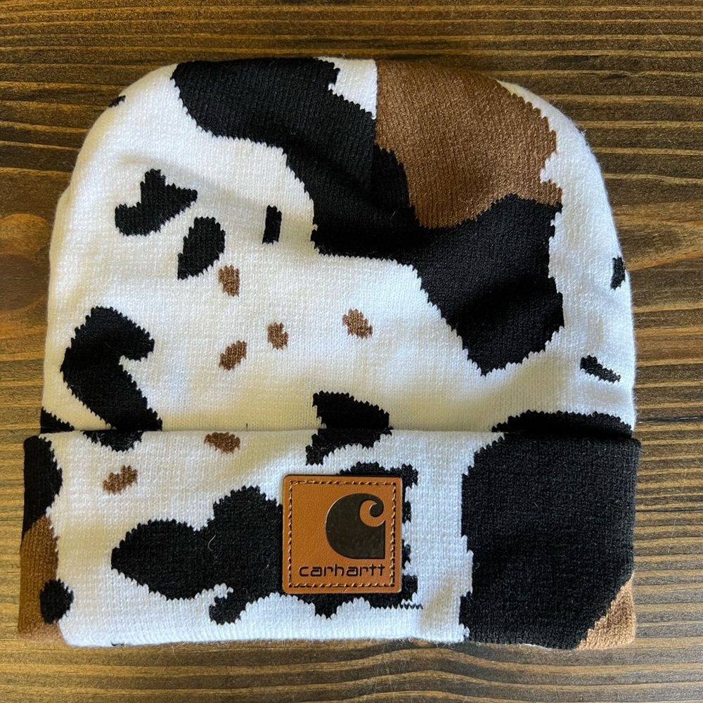 Carhartt Black and White Cow Print Beanie